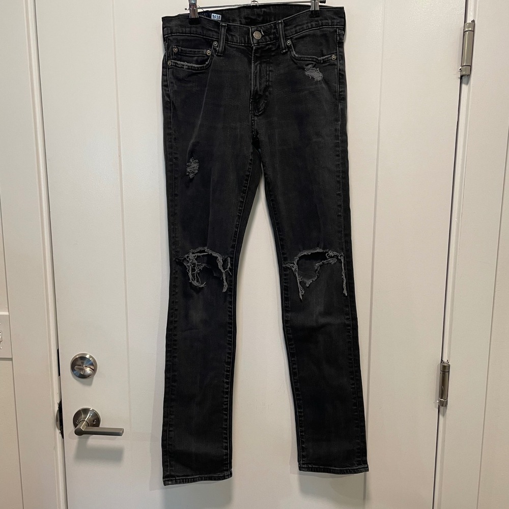 Abercrombie & Fitch Langdon Slim Distressed Black Jeans Mens 29x32 Stretch